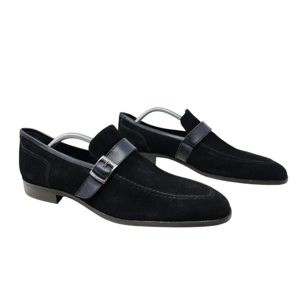 Torento Monk Strap Loafers 45 US 12 Mens Black Suede Leather Handmade Dress $329